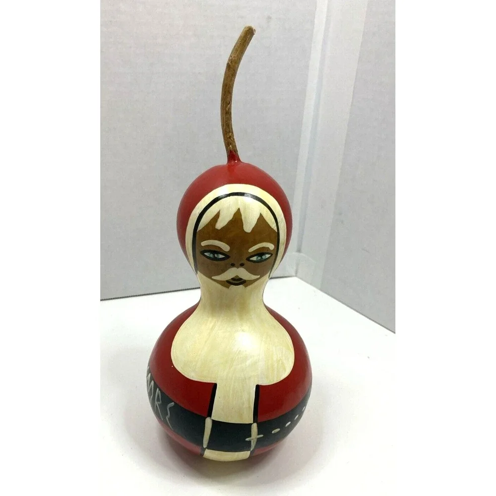 Vintage Handpainted Primitive Folk Art Santa Claus Gourd Signed Turkey Artist 9